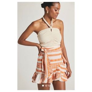 NWOT Anthropologie Devotion Twins Wrap Mini Skirt in Orange and Cream Size Small